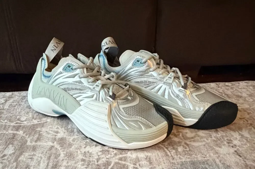 $1,195 NIB Lanvin Silver Flash-X Low Top Leather Sneakers Shoes Size 7(40)